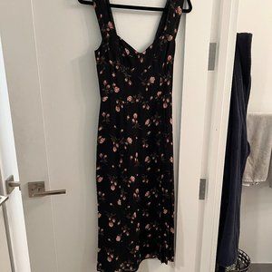 Reformation black floral fulton midi dress size 6 NWOT